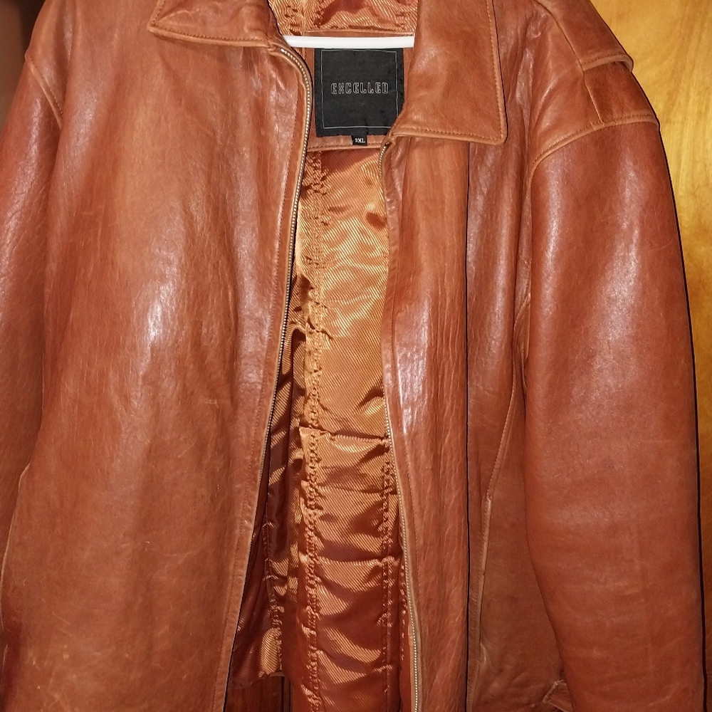 Brown Leather winter coat, 3x